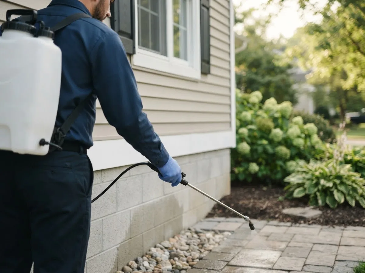 Pest control technician inspecting a home in Okeana, OH